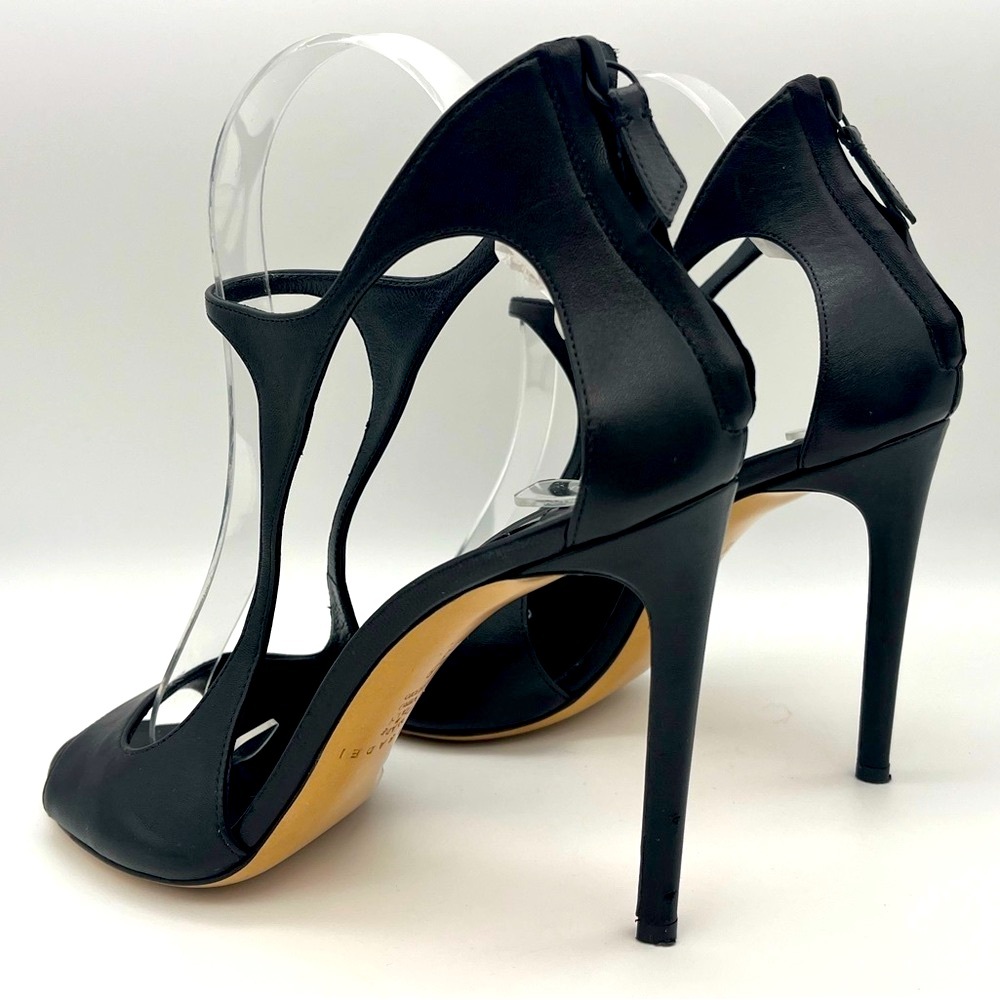 Casadei - Black Nappa Leather Open Toe Heels - Cut Out Design & Zipper Closure - Picture 6 of 11